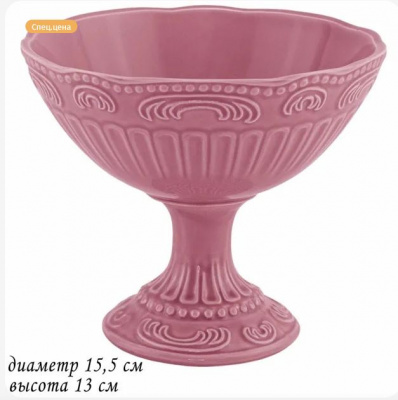 Конфетница на ножке 15,5см БАВАРИЯ розовый под.упак. 110464