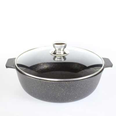 Жаровня 5л АП "Granit Perfection  black gold",со стекл. крышкой (5)