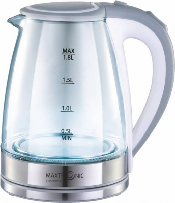 Чайник эл. 1,8л 1800Вт стеклянный с подсв.,бело-серый MAX-207 (12)