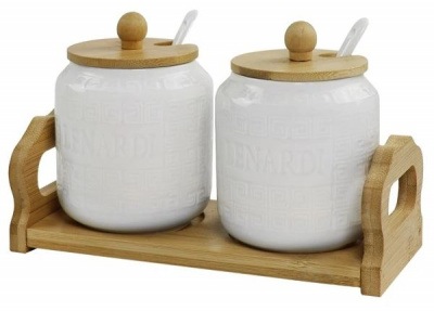 Банка н-р 2шт. 350мл BAMBOO на подст. с ложками под.упак. 140-120