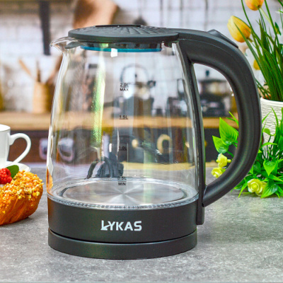Чайник эл. стекл.подсветка 2.0л 1500-1850Вт LYKAS L-0605